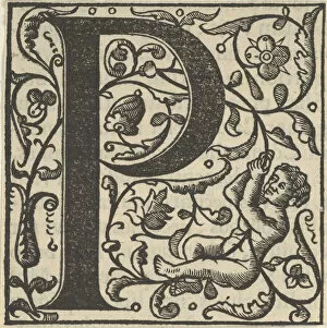 Images Dated 10th November 2020: Initial letter P with putto, mid-16th century. Creator: Unknown