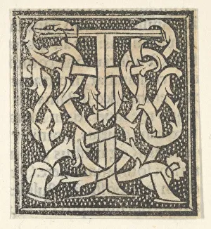 Letter T Prints: Initial letter T on patterned background, 1520. 1520. Creator: Anon