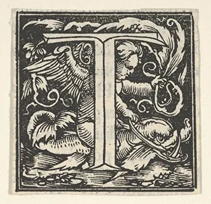 Initial letter T with putto, ca. 1538. Creator: Heinrich Vogtherr Initial letter T with putto, ca. 1538. Creator: Heinrich Vogtherr