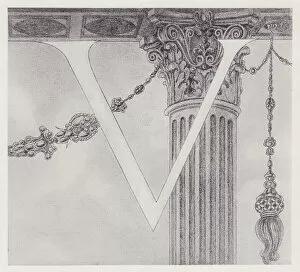 Capital Collection: Initial Letter V (Column) to Volpone, 1898. Creator: Aubrey Beardsley