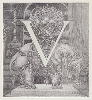 Candlestick Gallery: Initial Letter V (Elephant) to Volpone, 1898. Creator: Aubrey Beardsley