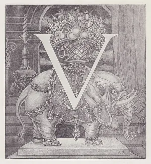 Fruit Basket Prints: Initial Letter V (Elephant) to Volpone, 1898. Creator: Aubrey Beardsley