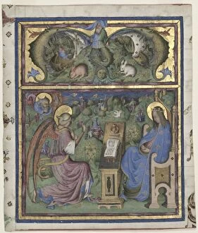 Lombardy Gallery: Initial M[issus est] Excised from an Antiphonary: The Annunciation, 1430-1438. Creator