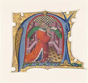 Hymn Book Prints: Initial N (?) with David in Prayer, 1430s. Creator: Master of the Cypresses