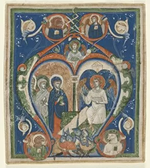 And Gold On Parchment Gallery: Initial A [ngelus Domini descendit] from an Antiphonary: The Three Marys at the Tomb, c1280-1300
