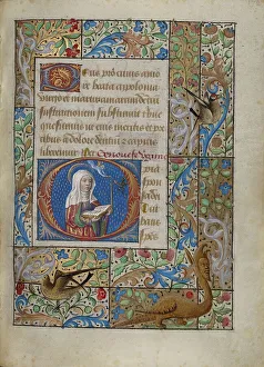 Good Versus Evil Prints: Initial O: Saint Genevieve; Book of Hours, about 1480-1490. Creator: Georges Trubert