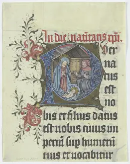 Nativity Prints: Initial P: Birth of Christ (text fragment on verso)