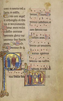 Missal Prints: Initial P: A Priest and Two Deacons before an Altar: Monogram VD