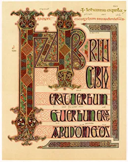 Latin Collection: Initial page from the Lindisfarne Gospels, late 7th or early 8th century
