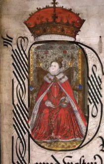 Initial Prints: Initial detail and portrait of Queen Elizabeth I of England