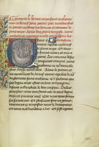 Anthony The Great Prints: Initial Q: Saint Anthony Reassuring Bishop Theophilus and His Companions During