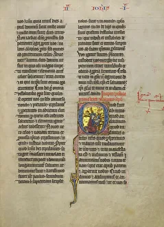 Tempera Gold Leaf And Pen And Black Ink Prints: Initial Q: Saint John the Evangelist; Concluding Volume of a Bible