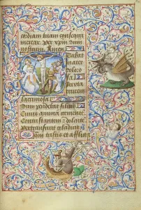 Intricately Prints: Initial S: The Crucifixion with the Virgin's Heart Pierced by a Sword; Hours of Simon de Varie