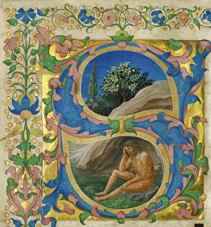 Tempera And Gold Prints: Initial S: Job, cutting from a choir book