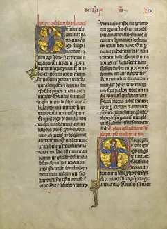 Tempera Gold Leaf And Pen And Black Ink Prints: Initial S: Saint John the Evangelist with a Book; Concluding Volume of a Bible