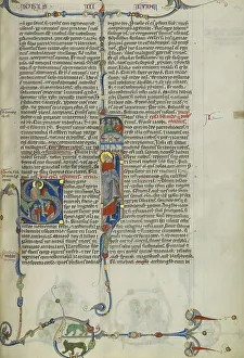 Tempera And Gold Leaf Prints: Initial S: Saint John Handing a Scroll to Two Men: Initial I: Saint Jude