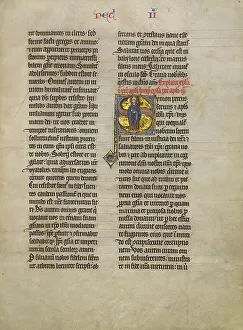Tempera Gold Leaf And Pen And Black Ink Prints: Initial S: Saint Peter with a Key; Concluding Volume of a Bible