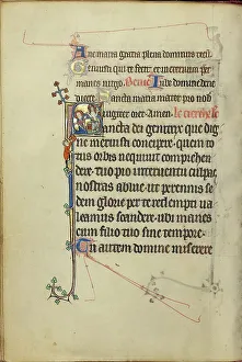 Initial S: The Virgin Mary Interceding for a Young Man before Christ Showing his Wounds, about 1300. Creator: Unknown