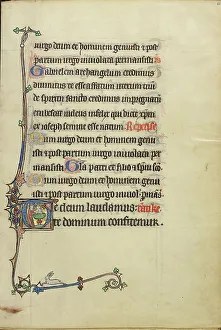 Initial T: A Nimbed Cleric Baptizing Another Nimbed and Tonsured Cleric... about 1300. Creator: Unknown