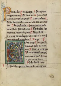 Initial Prints: Initial V: Dragon and a Woman; Psalter, about 1240-1250. Creator: Unknown