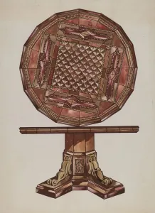 Sebastian Simonet Prints: Inlaid Wood Table, c. 1936. Creator: Sebastian Simonet