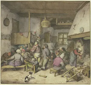 Pipe Prints: Inn interior with peasants smoking