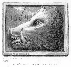 Inn sign from the Boars Head Tavern, Eastcheap, London, 19th century. Artist: J Tingle