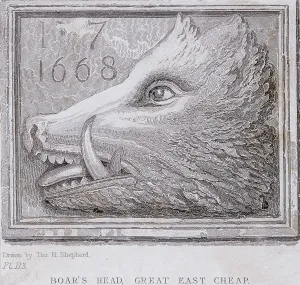 Eastcheap Prints: Inn sign from the Boars Head Tavern, Eastcheap, London, (1850?)