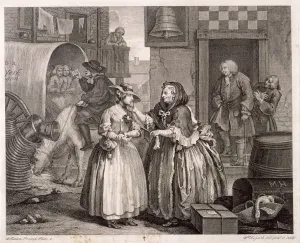 Rapist Gallery: Innocence betrayed, or the journey to London, plate I of The Harlots Progress, 1732