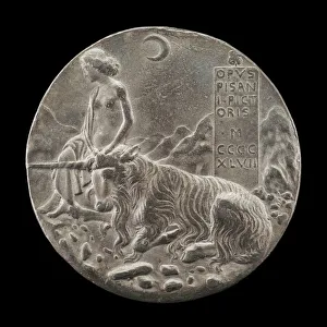 Antonio Di Puccio Pisano Gallery: Innocence and Unicorn in a Moonlit Landscape [reverse], 1447. Creator: Pisanello