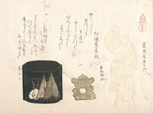 Inro Prints: Inro and Two Netsuke, 19th century. Creator: Kubo Shunman