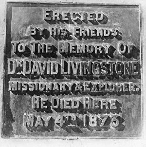 Lantern Slide Gallery: Inscription on the monument to David Livingstone, Zambia, Africa, late 19th or early 20th century