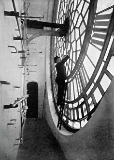 London Landmarks Collection: Inside the clock face of Big Ben, Palace of Westminster, London, c1905