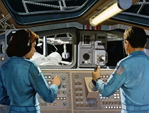 Control Panel Gallery: Inside a futuristic space station, c1970s.Artist: NASA