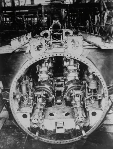 Submarine Prints: Inside of German Submarine, 1914 or 1915. Creator: Bain News Service
