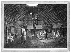 Captain Cook Collection: Inside of a House in Oonalashka, c1776-1779. Artist: Walker