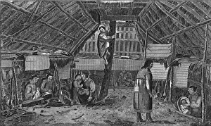 Alaska Collection: Inside of a House in Oonalashka, c1776-1779. Artist: Lodge