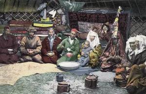 Nomadic Prints: Inside a Kazakh Yurt, 1911-1913. Creator: Sergei Ivanovich Borisov