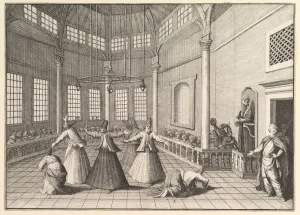 Ecstasy Prints: The Inside of a Mosque, the Dervishes Dancing (Aubry de La Mottrayes
