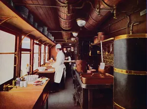 Railway Carriage Prints: Inside a Restaurant Car Kitchen on the L. M. S. Railway, 1926