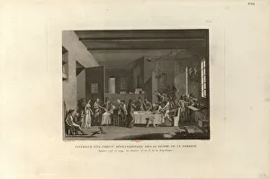 Guillotined Prints: Inside a Revolutionary Committee during the Reign of Terror, 1802. Creator: Berthault