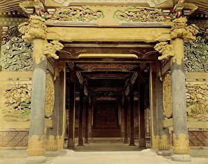 Albumen Print Hand Colored Prints: Inside Temple, 1865. Creator: Unknown