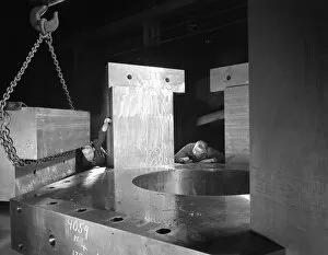 Casting Gallery: Inspecting a bubble chamber casting, Edgar Allens steel foundry, Sheffield, South Yorkshire, 1964