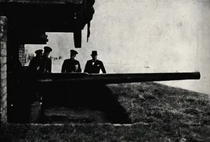 Malcolm Thomson Prints: Inspecting Coastal Defences, c1940, (1945). Creator: Unknown