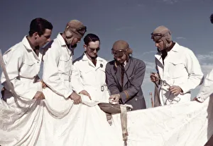 Instructor explaining the operation of a parachute to student pilots, Fort Worth, Tex. 1942. Creator: Arthur Rothstein