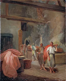Dyeing Prints: Intérieur d'un atelier de teinture, aux Gobelins, c1760. Creator: Ecole Francaise