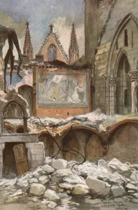 War Damage Prints: Interieur de l'Hotel de Ville d'Ypres. c1915. Creator: Francois Flameng