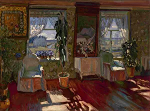 Living Room Gallery: Interior, 1917. Artist: Zhukovsky, Stanislav Yulianovich (1873-1944)