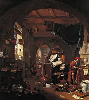 Laboratory Prints: Interior with an alchemist, c1650s. Creator: Thomas Wyck