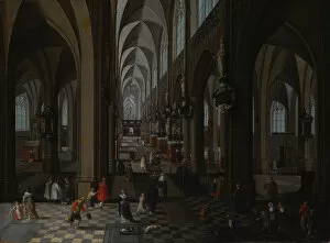 Church Service Gallery: Interior of Antwerp Cathedral, 1651. Artist: Neeffs, Pieter, the Elder (1578-1661)